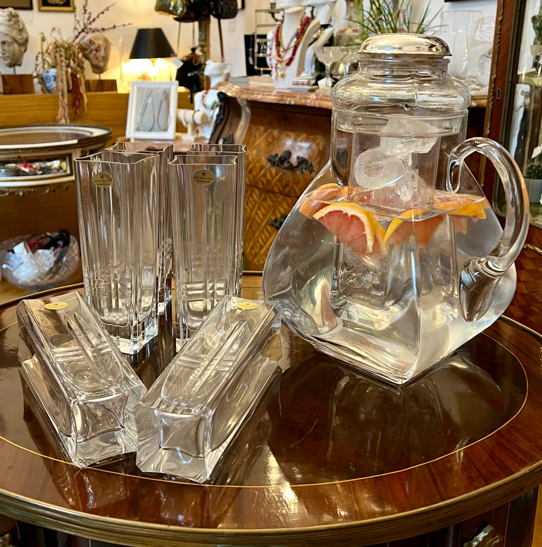 Set 6 pahare și carafă de cristal și argint