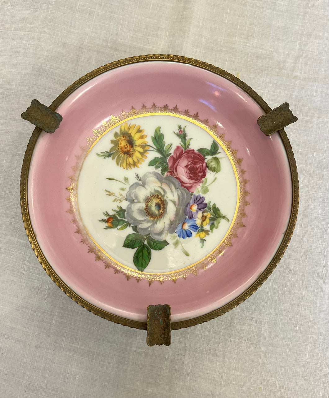Scrumieră vintage din porțelan Limoges cu montură din bronz, cca. anii ‘50