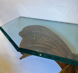 Consolă vintage din lemn sculptat cu blat din cristal, cca. anii ‘60
