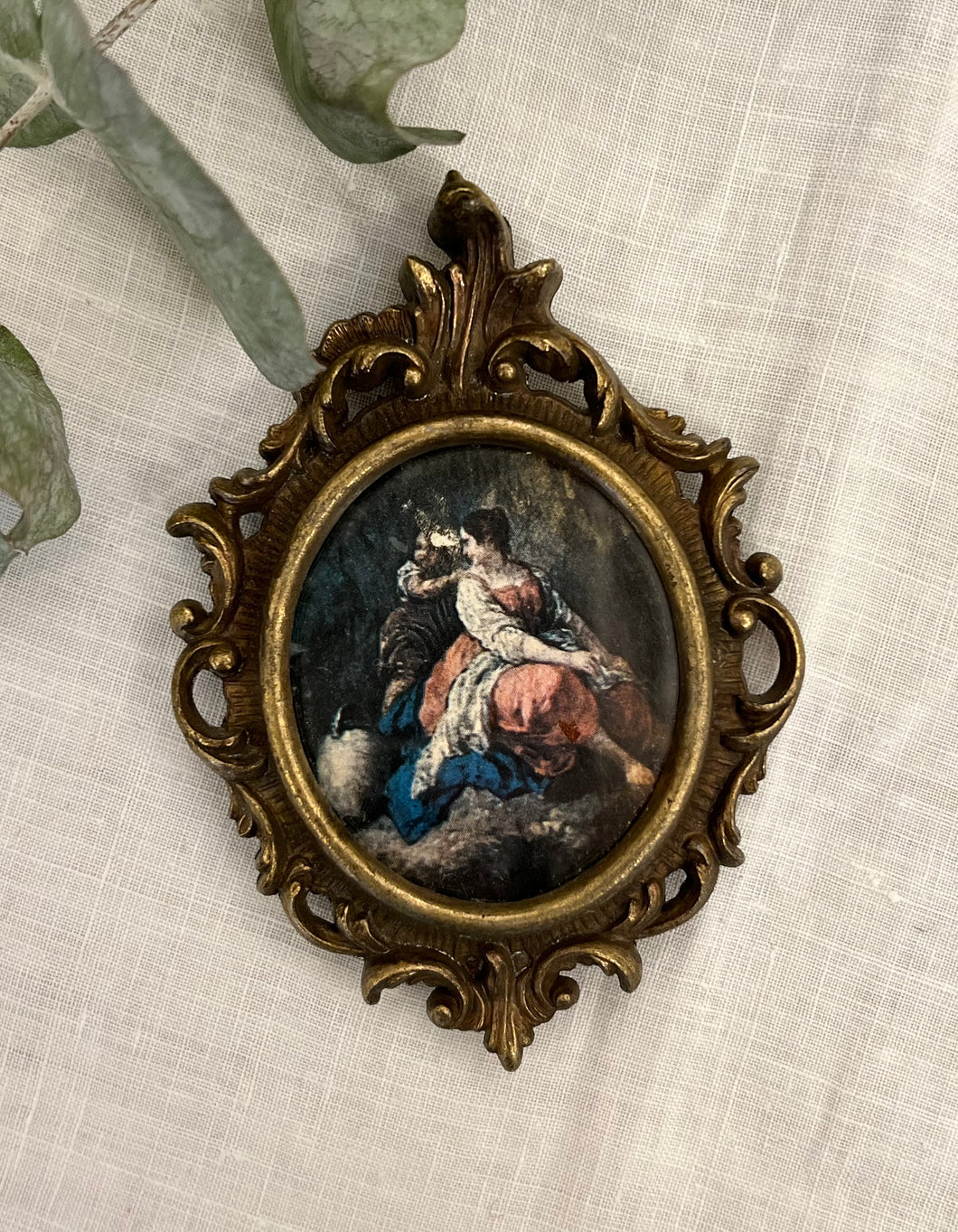 Mini-tablou vintage cu ramă din bronz, Italia, cca. anii ‘70