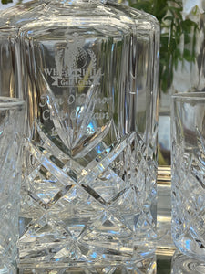 Set vintage din cristal, carafă gravată și 4 pahare, anii 1998