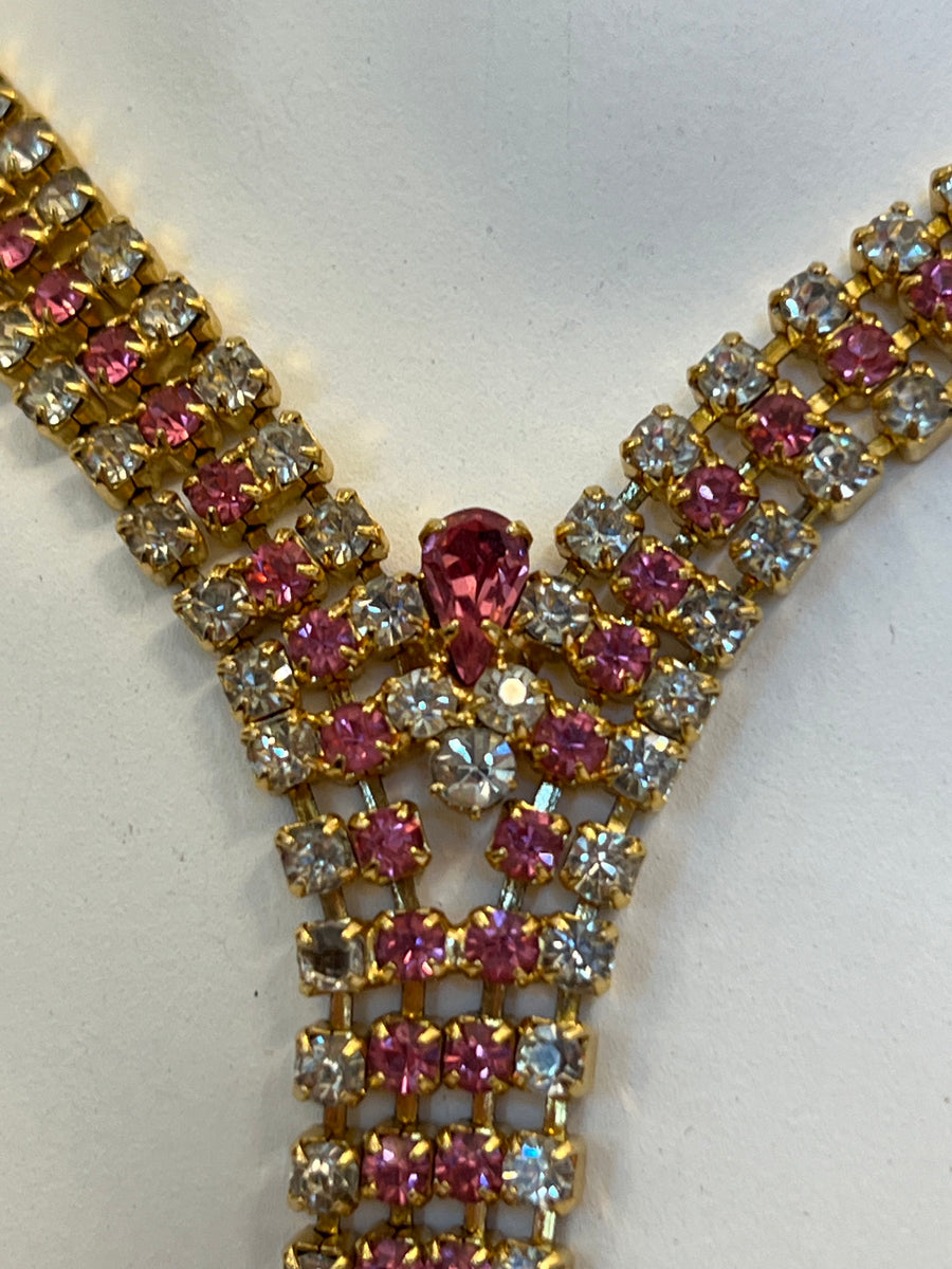 Colier vintage cu cristale roz, cca. anii ‘90 – Italian Vintage