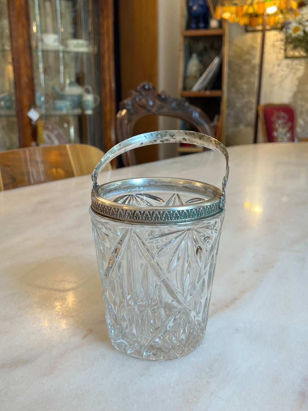 Recipient vintage din cristal și argint 800, cca. anii ‘30