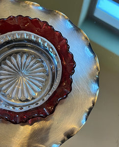 Recipient vintage din cristal și alpaca argintată
