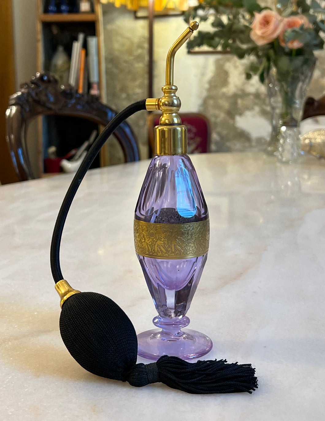 Sticlă de parfum vintage cu detalii din bronz, cca. anii ‘50