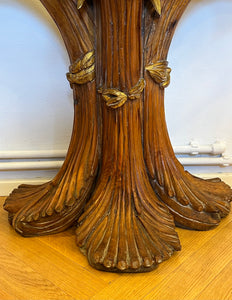 Consolă vintage din lemn sculptat cu blat din cristal, cca. anii ‘60