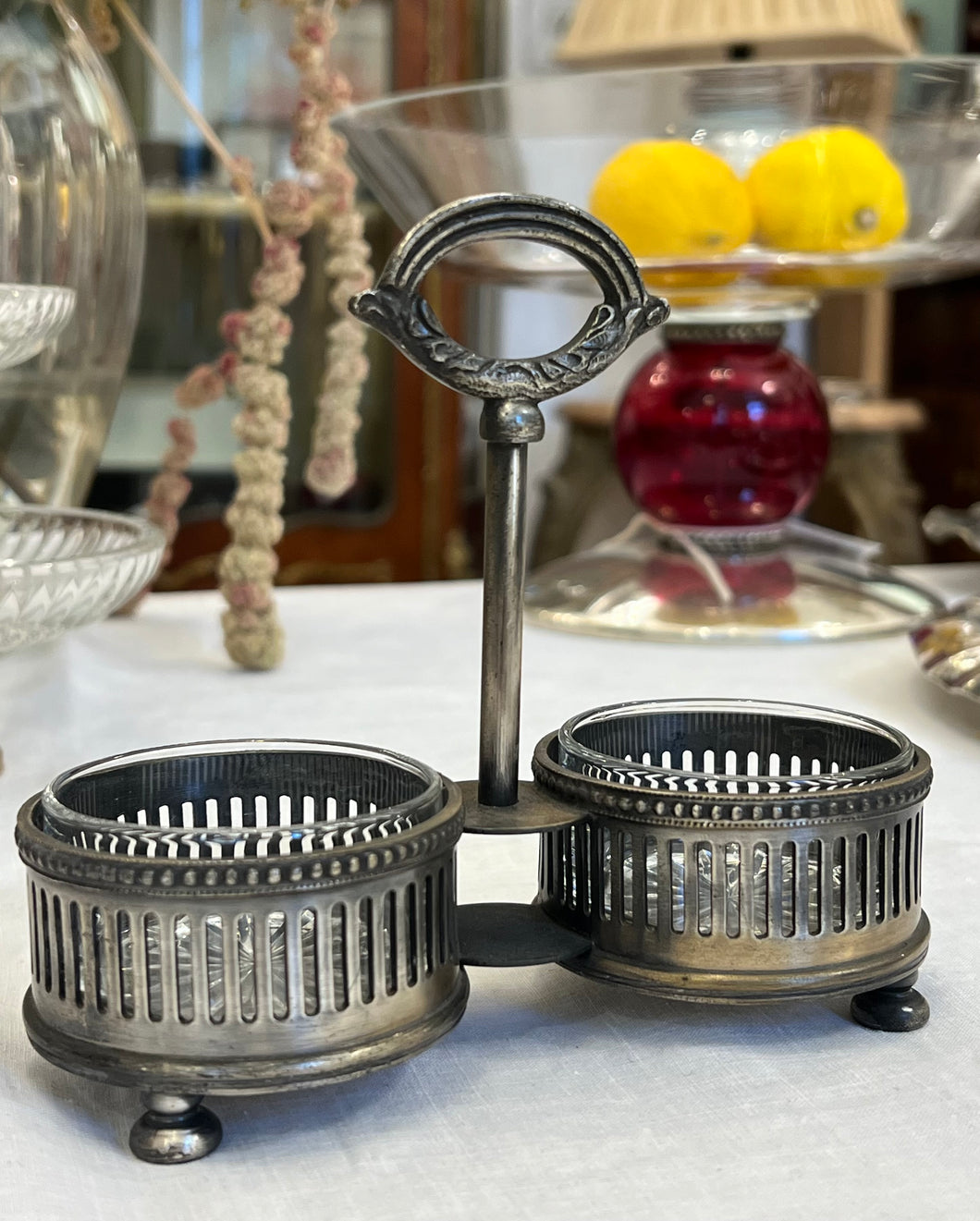 Set condimente vintage argintat, cca. anii 1960